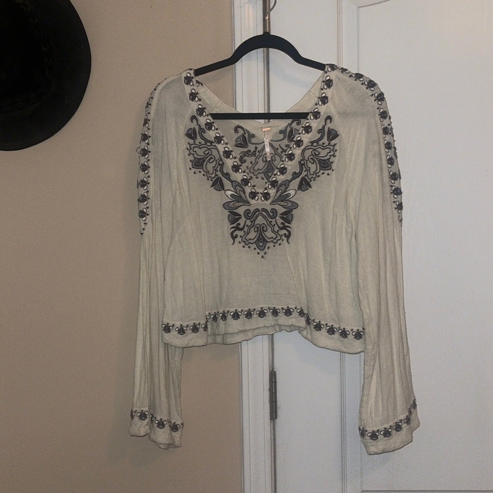 Free People High Times Embroidered Long Sleeve Top